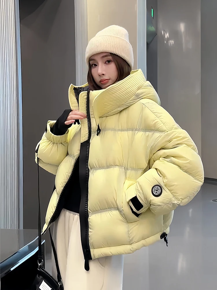 

Winter Short Puff Warm Hooded Down Jacket Women White Duck Down Solid Parker Outwears Female Thicken Zipper Drawstring Jackets