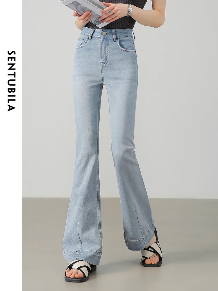 

SENTUBILA Vintage Flared Jeans for Women 2024 Summer Casual Full Length Mopping Denim Flared Pants Female Trouser W42N55386