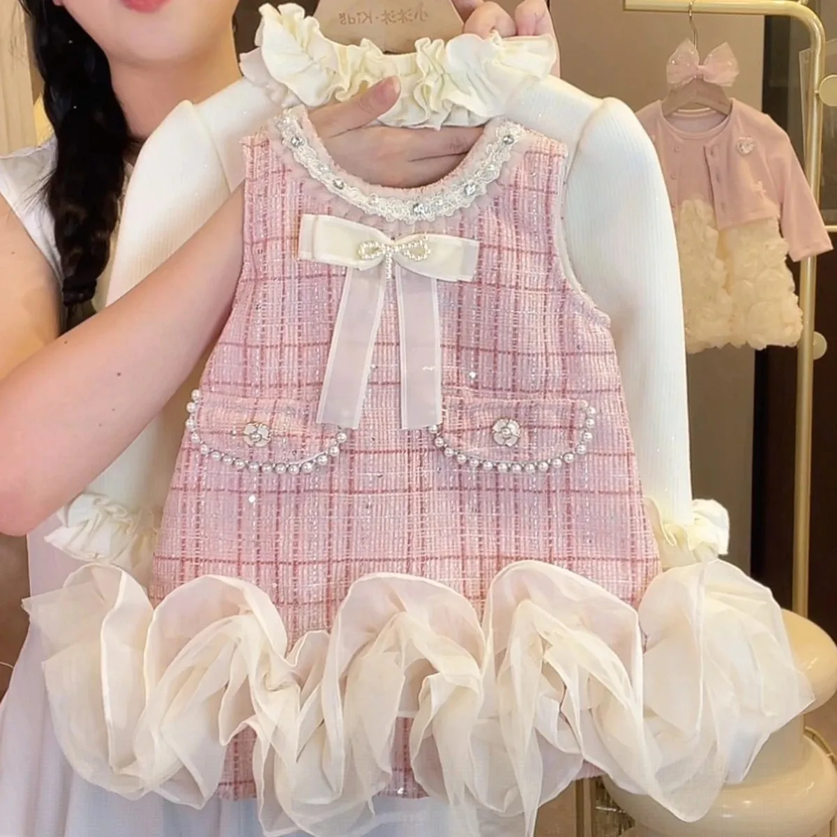 80-130 سنتيمتر الفتيات فستان الأميرة الخريف/الشتاء تانك القمم فستان الأطفال سميكة المخملية فستان أسفل قميص قطعتين مجموعة