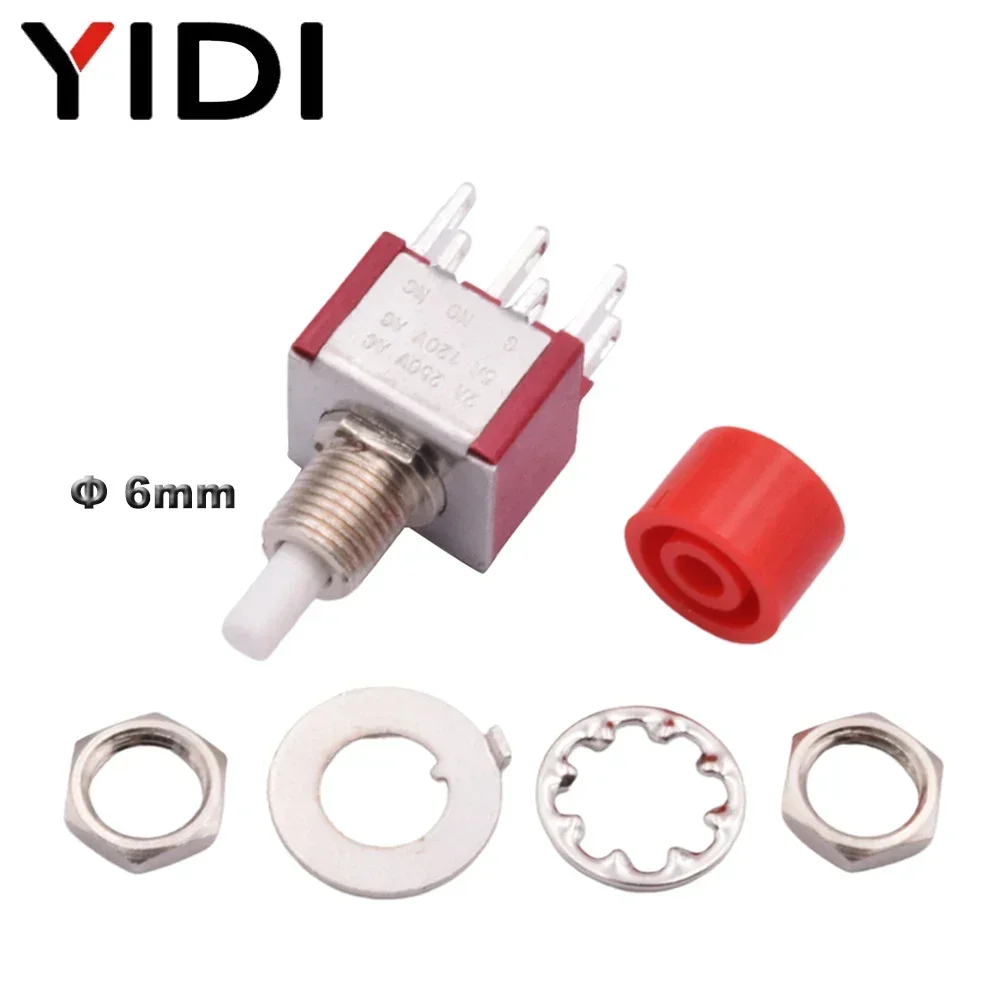 5pcs 10pcs PS-102 202 Mini 6mm 3pin 6pin SPDT DPDT Momentary Push Button Switch 2A 250VAC 5A 120VAC Toggle Switch with Red Cap