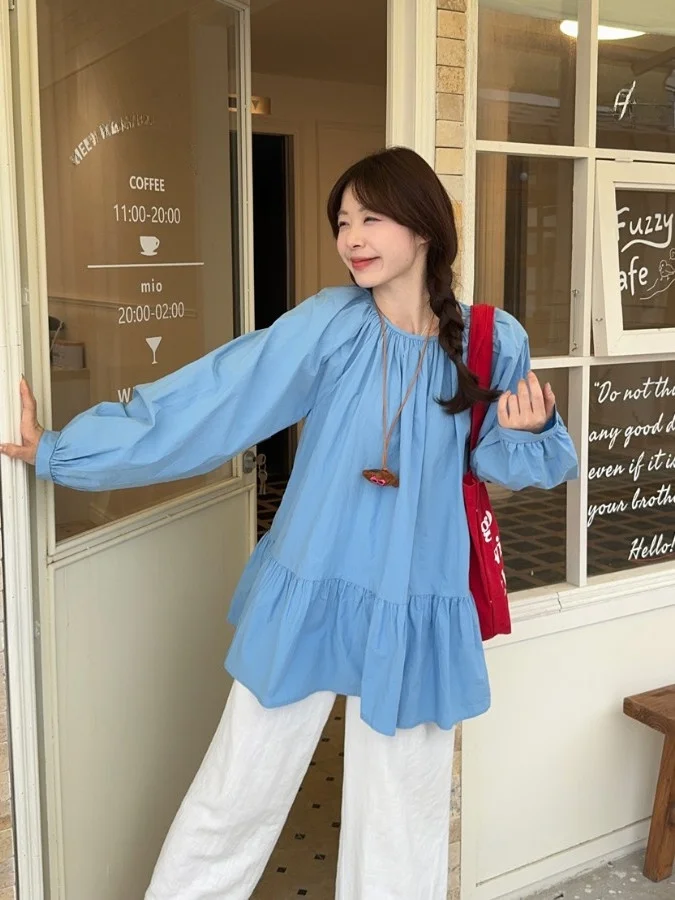 

Женская корейская свободная блузка больших размеров с длинным рукавом и круглым вырезом, весенняя новинка, универсальная, для похудения, с защитой от солнца