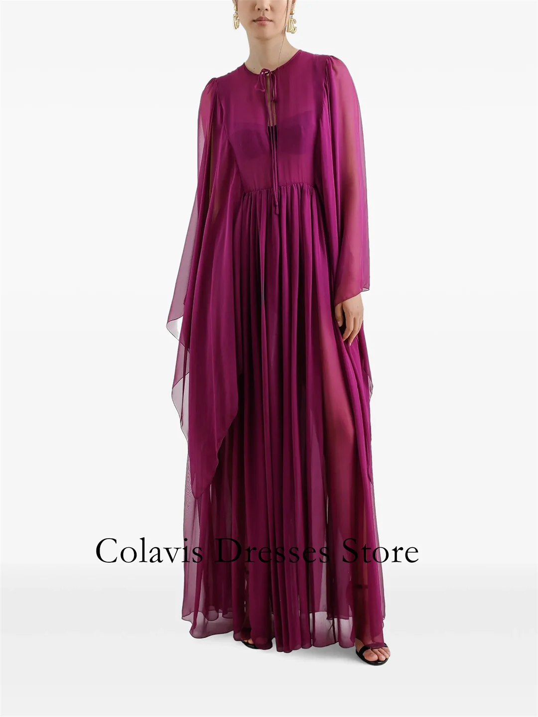 

2025 Customized Chiffon Wine Red Pleated Flare Sleeves Prom Dresses Evening Dress Women Evening Gowns Formal Party Dress