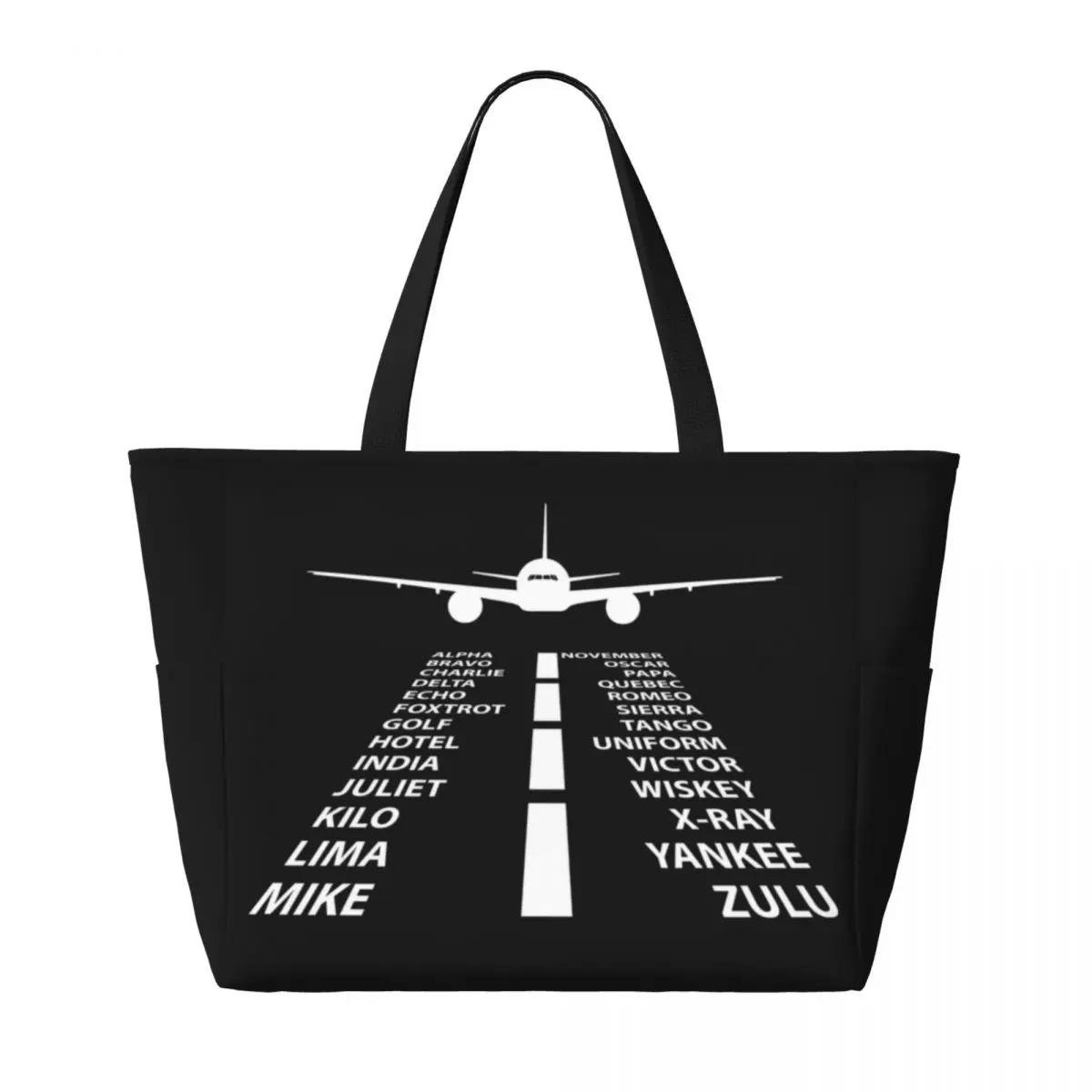 Custom Phonetic Alphabet Pilot Airplane Aviation Gift Travel Tote Bag Women Large Capacity Grocery Shoulder Shopper Bags