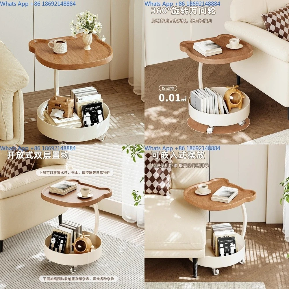 

Portable Coffee Table Cart Modern Creative Side Table for Living Room Minimalist Cream Style Storage Rack