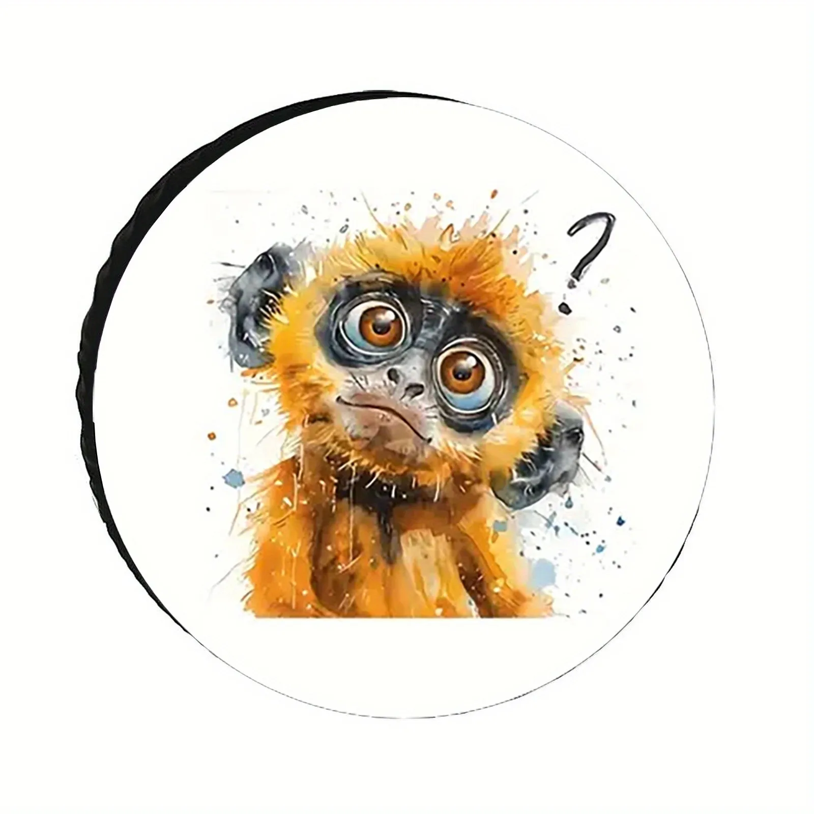 

Confused Monkey Watercolor Art Spare Tire Cover Windproof Dustproof Car Trailer RV Wheel Protector