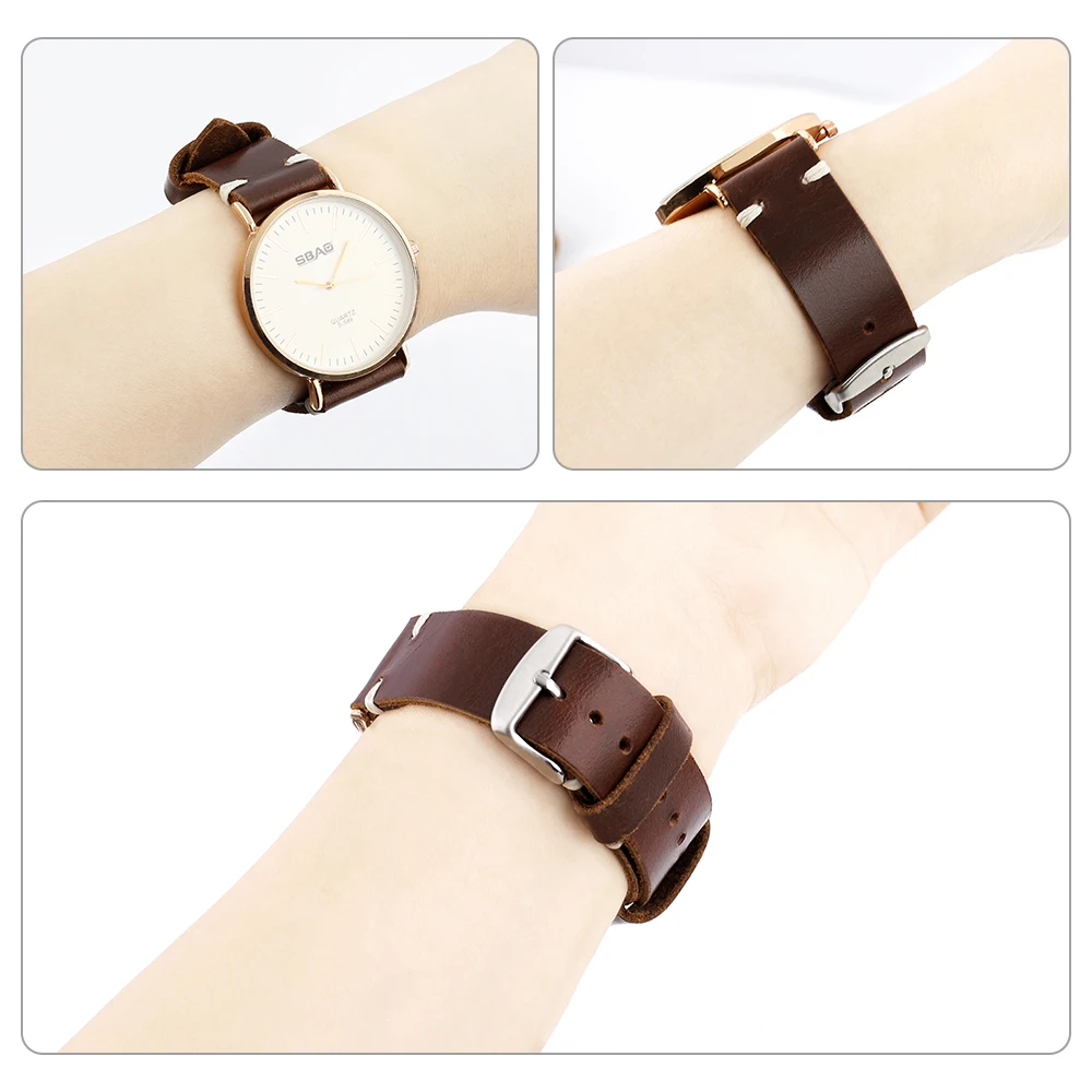 Genuine Leather Strap Watch Accessories Handmade Stitched Watchbands 18mm 20mm 22mm Coffee Black Watch Bracelets Band