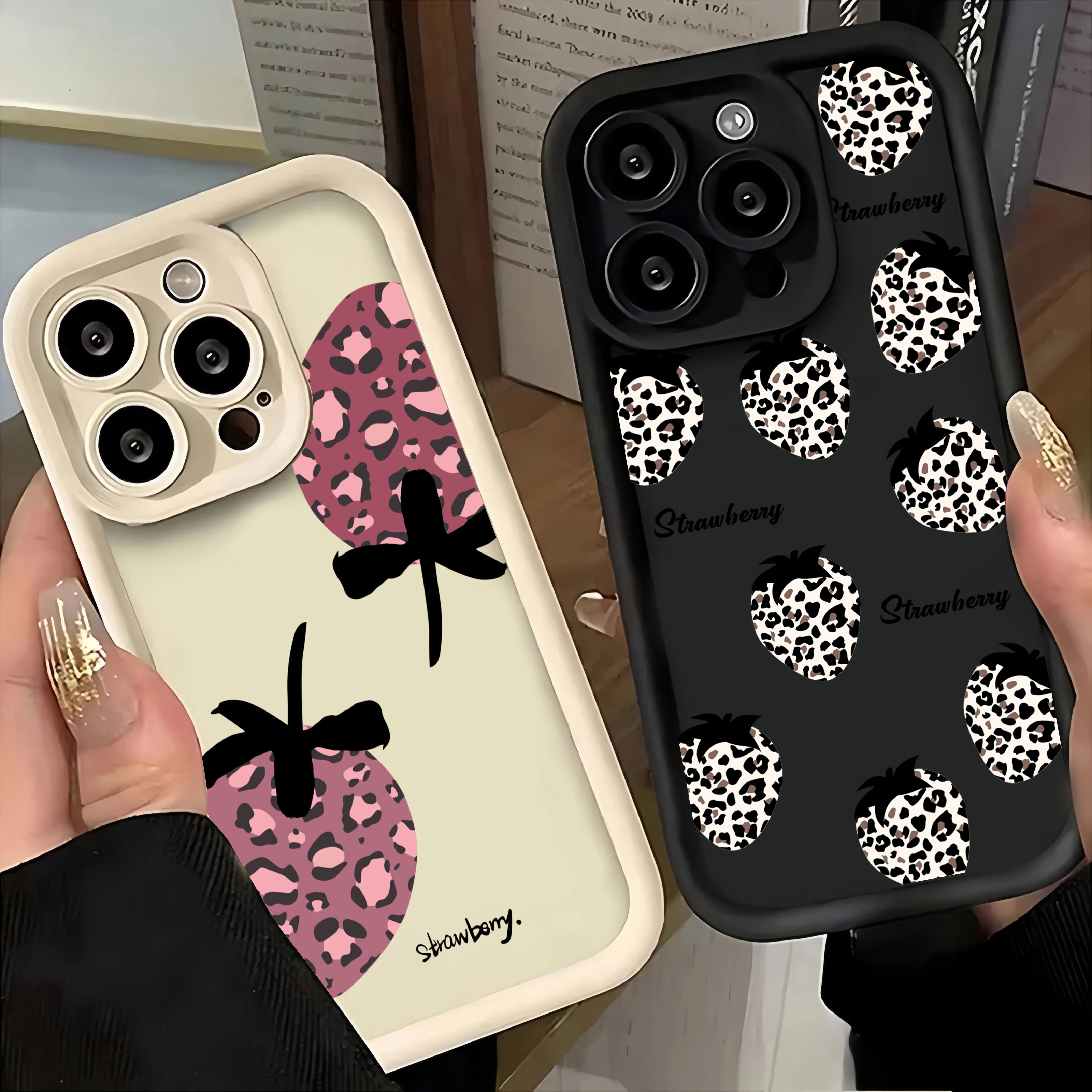 Luxury Leopard Strawberry Phone Case for Motorola Moto Edge G15 G24 50 G35 G05 G34 E14 G75 G PLAY G85 40 Neo Fusion Pro 4G 5G