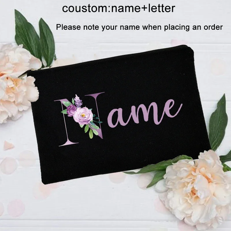 Custom Name Letters Cosmetic Bag Wedding Bridesmaid Gift Handbag Travel Makeup Bag Toilet Pouch Office Supplies Organizer Purse