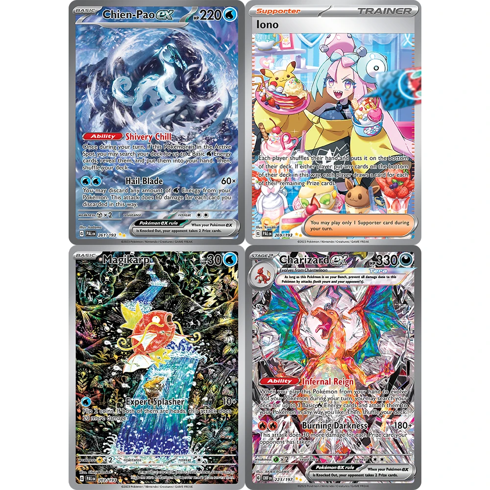 Cartes de jeu PKM Paldea Evolved (PAL) holographiques PTCG Charizard ex 223 Chien-Pao ex 261 Iono 269 Magikarp 203, jouets à collectionner, cadeaux