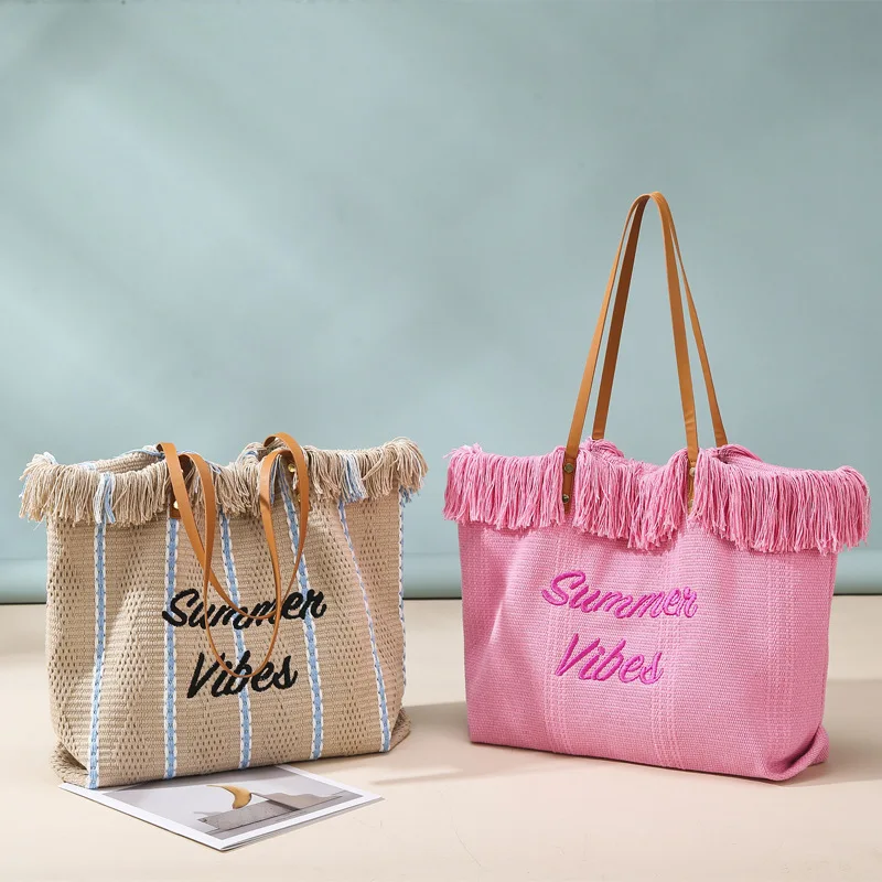 

Корейская летняя новая сумка-тоут с вышитыми буквами и кисточками, женская парусиновая сумка большой вместимости на одно плечо, модная сумка