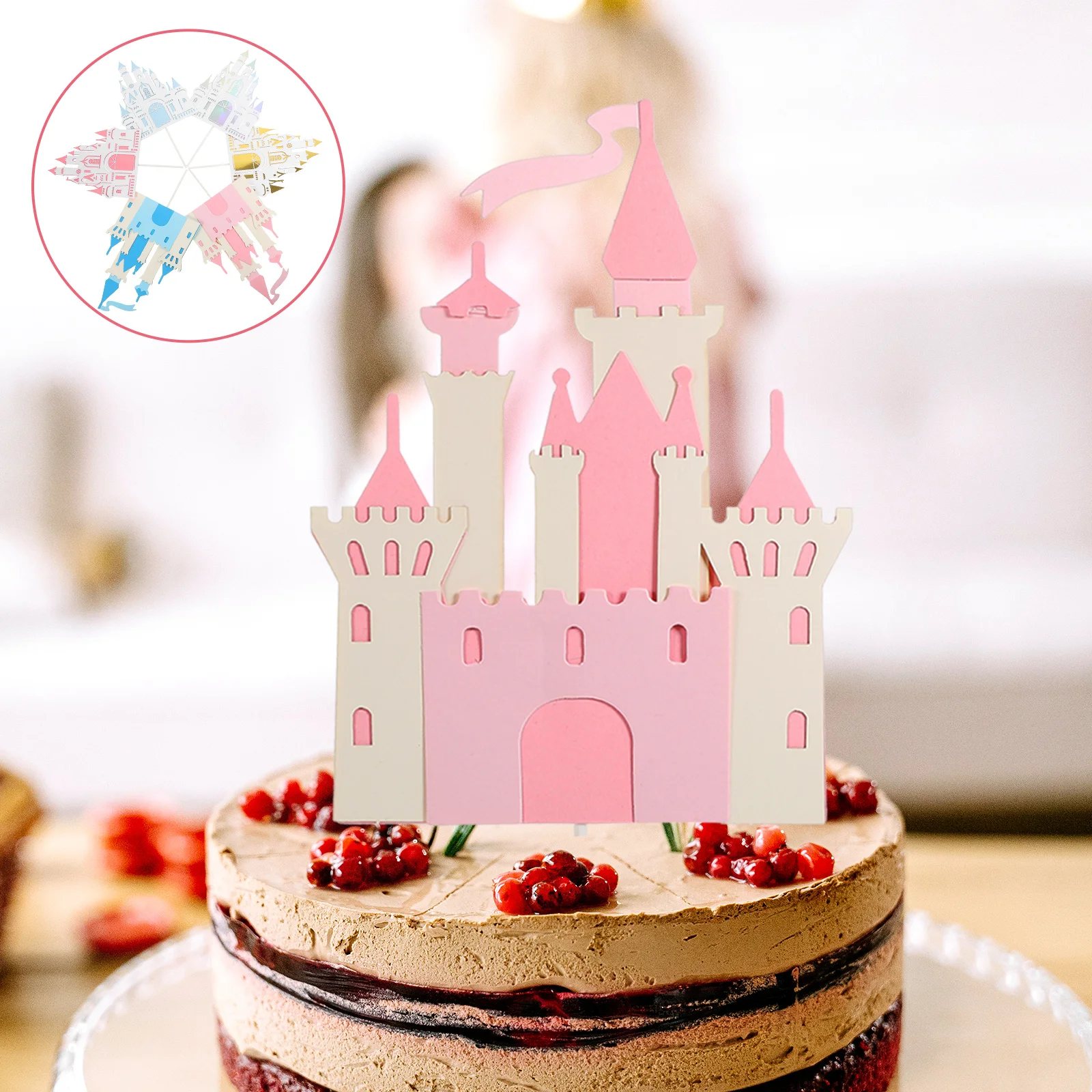 

6pcs Castle Cake Decorations Bright Color Cartoon Design Wedding Birthday Party Supplies Bridal Shower Cake Toppers
