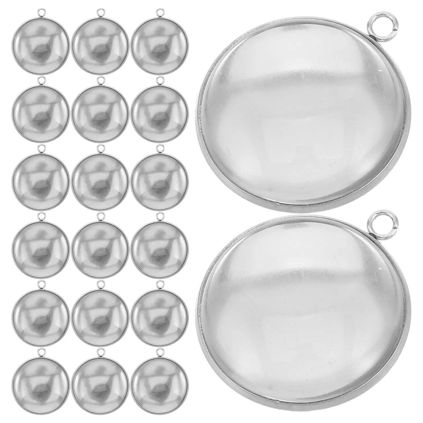 40Pcs Stainless Steel Round Bezel Pendant Trays 25Mm Clear Glass Cabochons DIY Photo Jewelry Making Kit Keychain Craft Supplies
