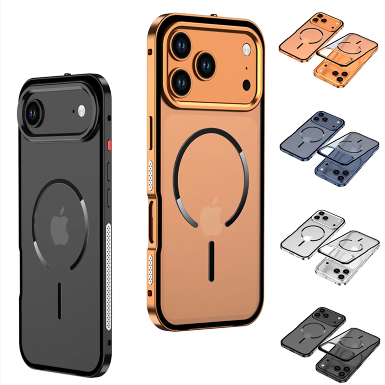 

Металлический магнитный чехол на присоске для iPhone 17 Pro Max Air 16 Pro 15 Pro 14 Pro 13 Pro Max с рамкой из алюминиевого сплава и защитой от падения