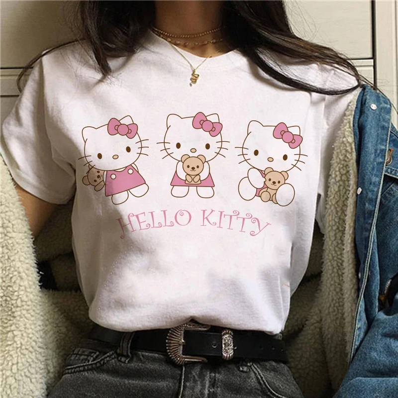 90s Cute Kawaii Manga Y2k Japanese Anime Hello Kitty T Shirt Women T-shirt Sanrio Clothes Tshirt Short Sleeve Tops Tee