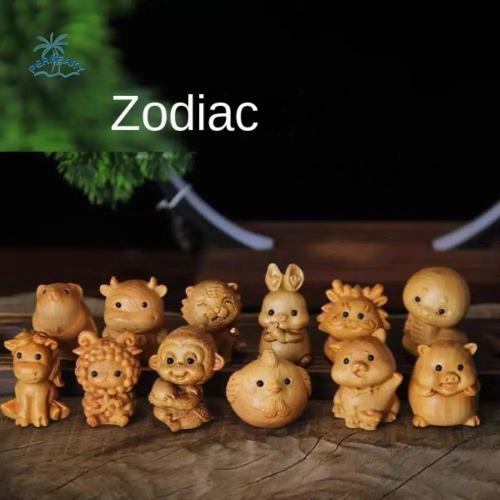 

Twelve Zodiac Wood Carving Twelve Zodiac Mini Wood Carving Wooden Zodiac Wood Carving Miniature Ornaments Handicraft Cute