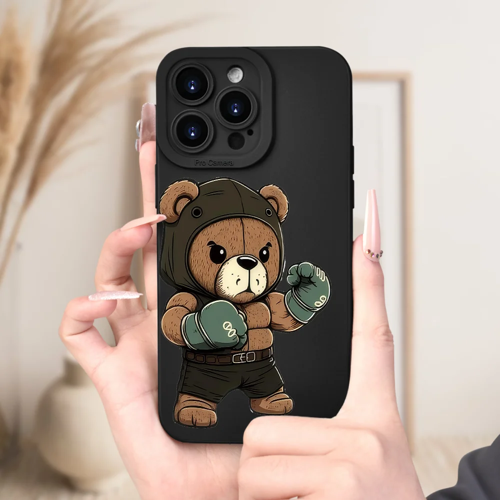 

Creative boxing bear print phone case suitable for iPhone 17 16 15 14 13 12 11 Pro/Max/Plus anti drop and shockproof back cover