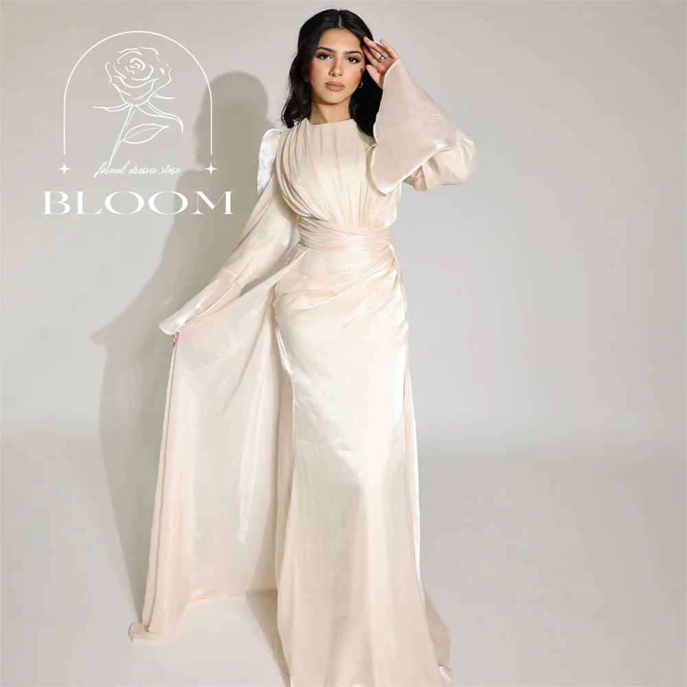 

Bloom Customized Long Sleeve Sparking Everning Dress O-Neck Floor Length Ruffle Party Simple Design Elegant High Quality Mermaid