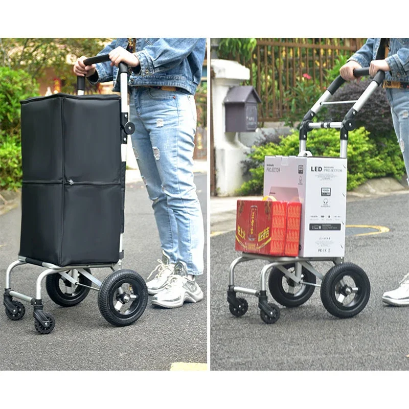 

Folding Shopping Cart Large Capacity Luggage Bag for Travel Grocery Trolley with 20cm Inflatable Rubber Big Wheels Bearing 50kg