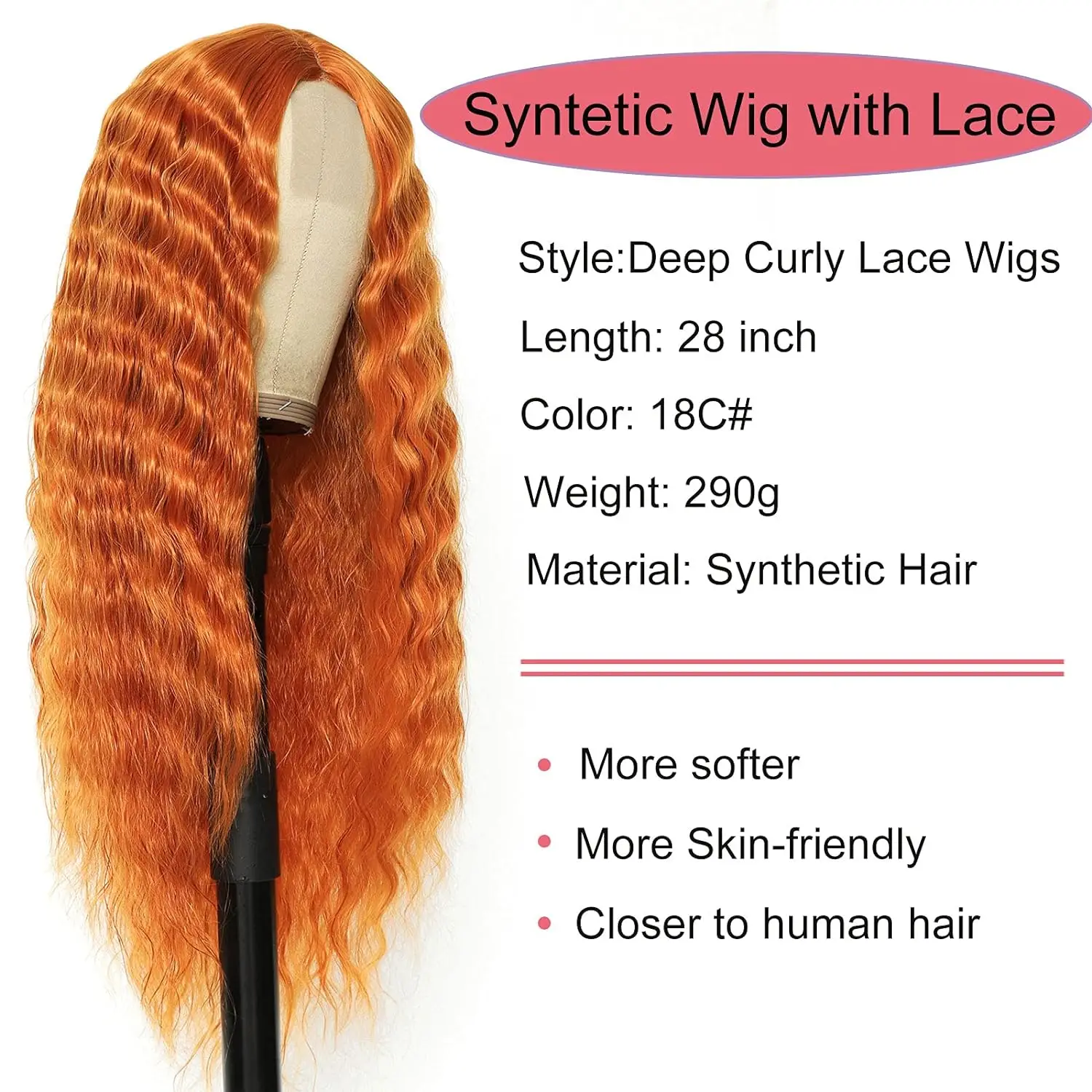 Ginger Orange Deep Long Wave Lace Front Wigs for Black Women 28 Inch Synthetic 4\'\'  Scalp Middle Part Natural Hairs Replacement