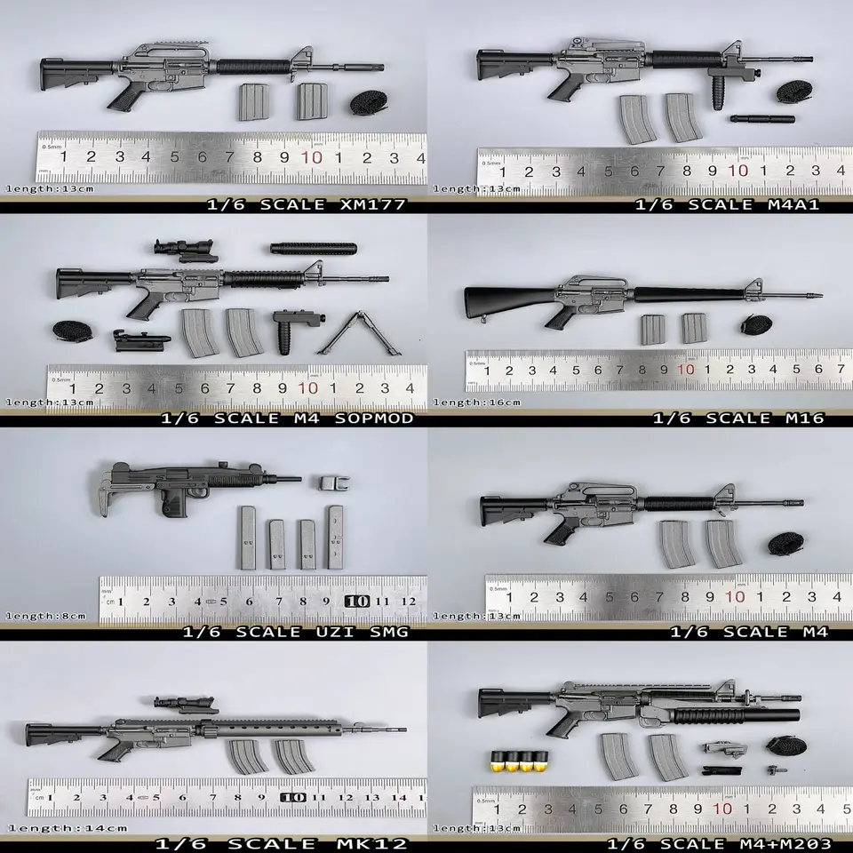 1/6 Soldier M4 M4A1 M4 SOPMOD M4+M203 XM177 M16 MK12 UZI SMG