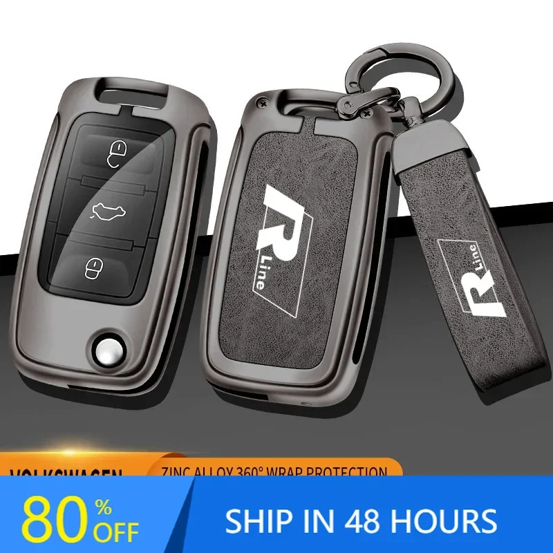

For VOLKSWAGEN Zinc Alloy+ Leather Car Flip Remote Key Case Full Cover For VW Volkswagen R Line Polo Tiguan Passat Golf Jetta La