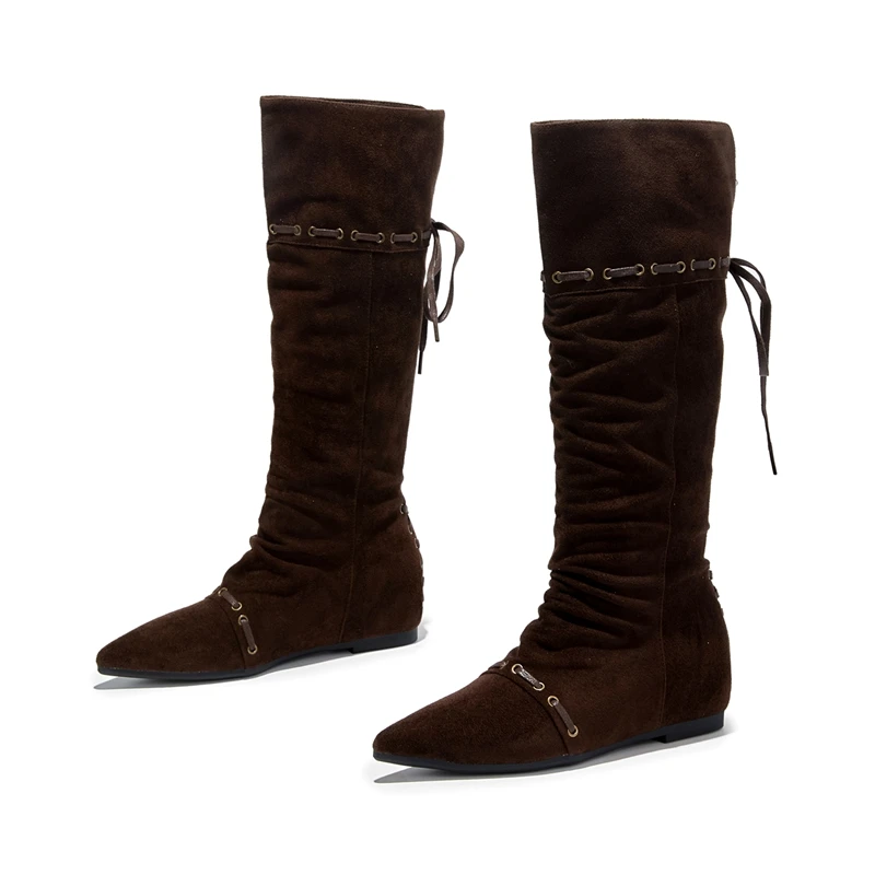 AIYUQI 2025 New Women's Boots Pointed Toe Pleated Women Biker Boots Large Size Maillard Women's Western Cowboy Boots