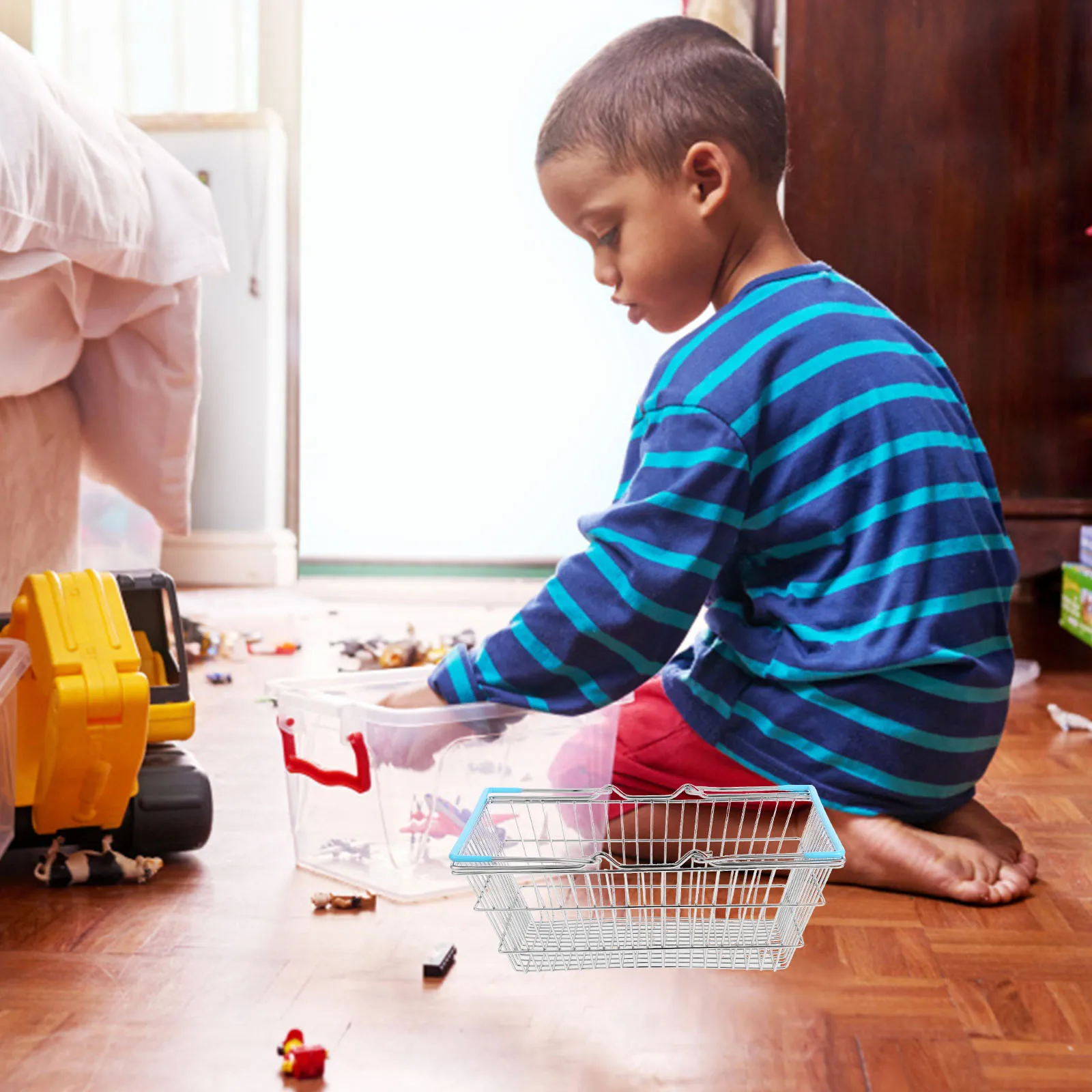 Cesta de compras simulada, Mini carrito de juguetes de hierro, cesta de almacenamiento para juegos de niños, bonito carrito de comestibles de mano para recuerdos de fiesta de juegos de rol