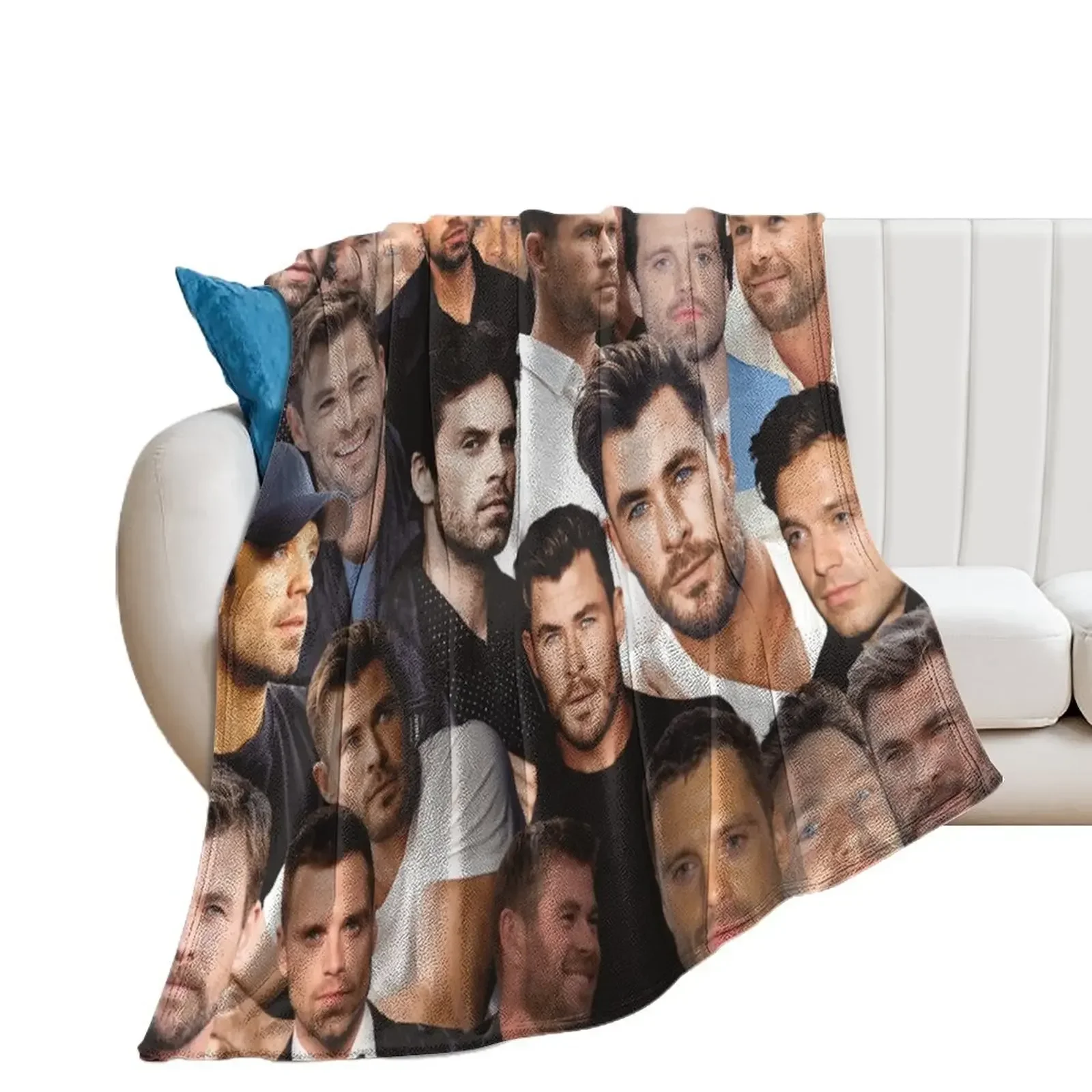 

sebastian stan and Chris Hemsworth photo collage Throw Blanket Flannel Fabric Stuffeds Thermal Blankets