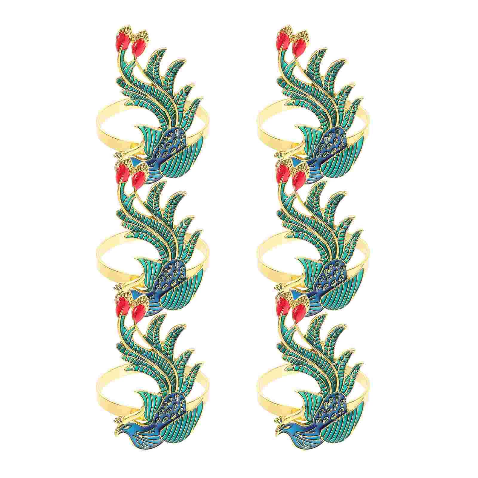 

6 Pcs Napkin Holder Phoenix Ring Paper Rings Jeweled Alloy Peacock Dining Table