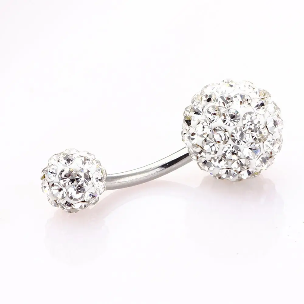 Crystal Balls Body Piercing Jewelry 8/10mm Belly Bar Navel Ring Stainless Steel Belly Button Ring