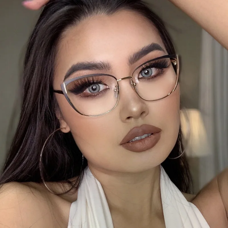 خمر عين القط مكافحة الضوء الأزرق نظارات معدنية إطار نظارات الكمبيوتر البصرية النساء موضة Cateye نظارات النظارات UV400
