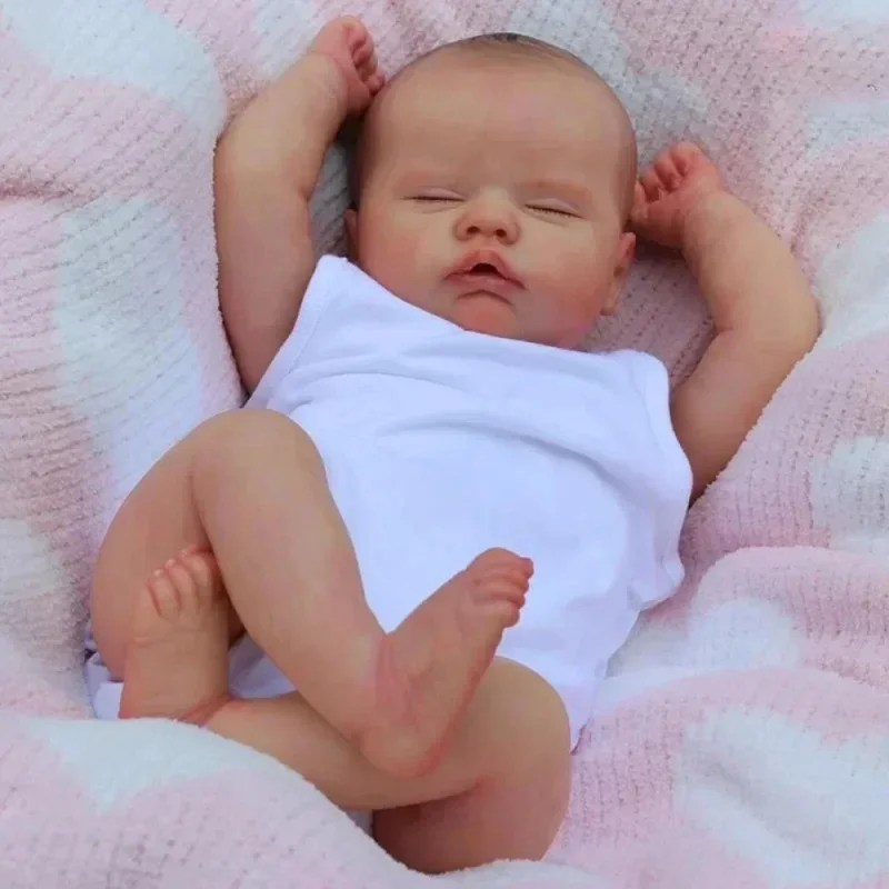 Quinbee Sleeping Reborn Doll Kit 19inch Lifelike 3D Skin Multiple Layers Painting Doll Parts With Visible Veins Hand Draw Hair