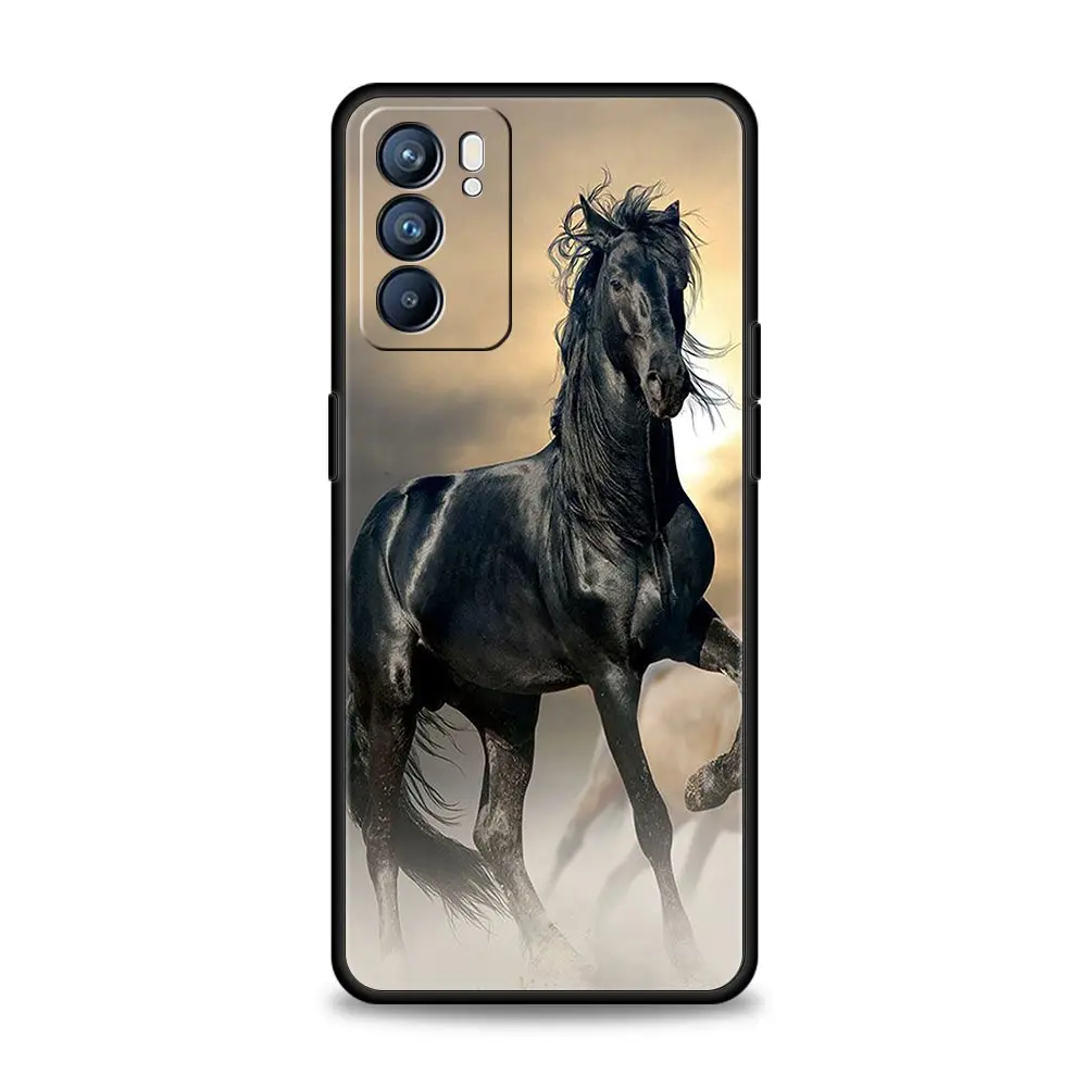 Running Horse Animal Phone Case For Oppo Reno8 Reno7 Reno6 Pro A54 5G Find X6 X5 A53 A52 A9 A15 A95 A17 A16 A76 A74 A57 Cover