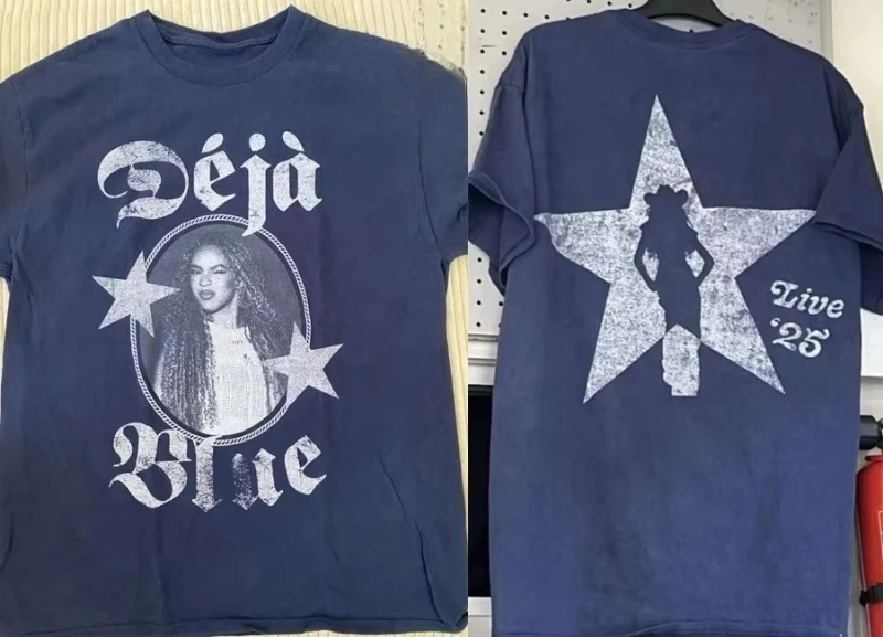 

American Vintage Deja Blue Beyonce Tour Women's T-Shirt Summer New Vintage Fashion Men's and Women's Streetwear Oversize Tops