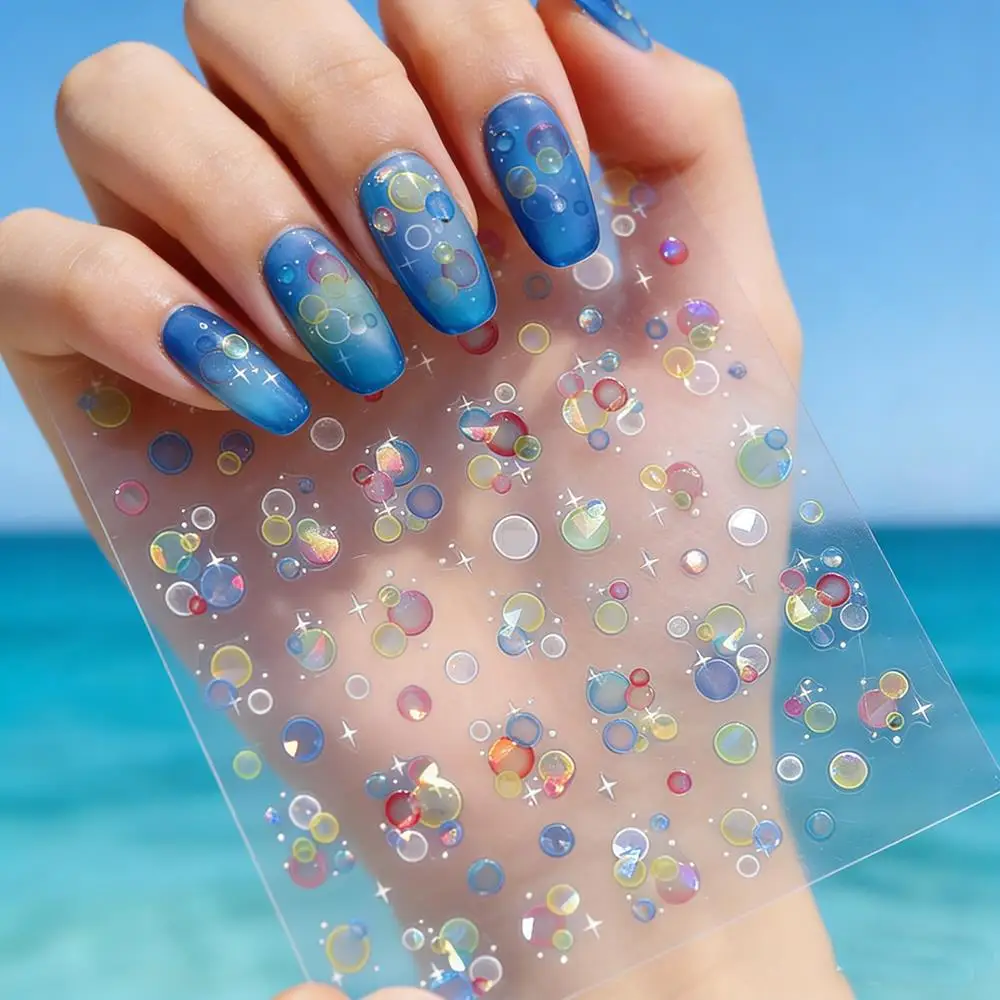 1Pcs 5D Iridescent Bubble Nail Art Stickers Aurora Shell Light Star Bubbles Self-Adhesive Nails Decals for Summer Manicure Decor