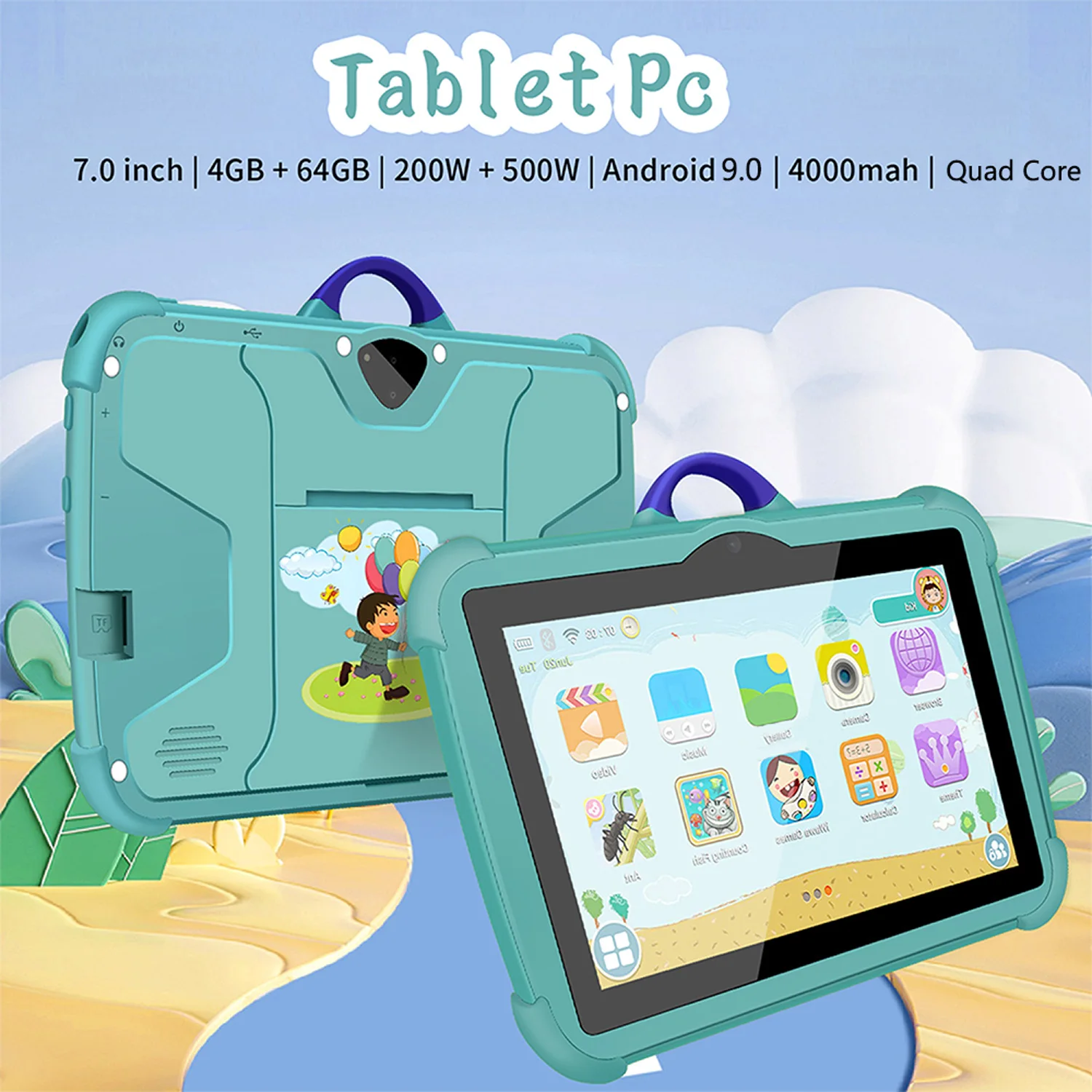 Tablet anak-anak Quad Core RAM 4GB ROM 64GB, tablet hadiah anak-anak kamera Dual BOW versi Global 5G WiFi Quad Core, tablet Android 9.0