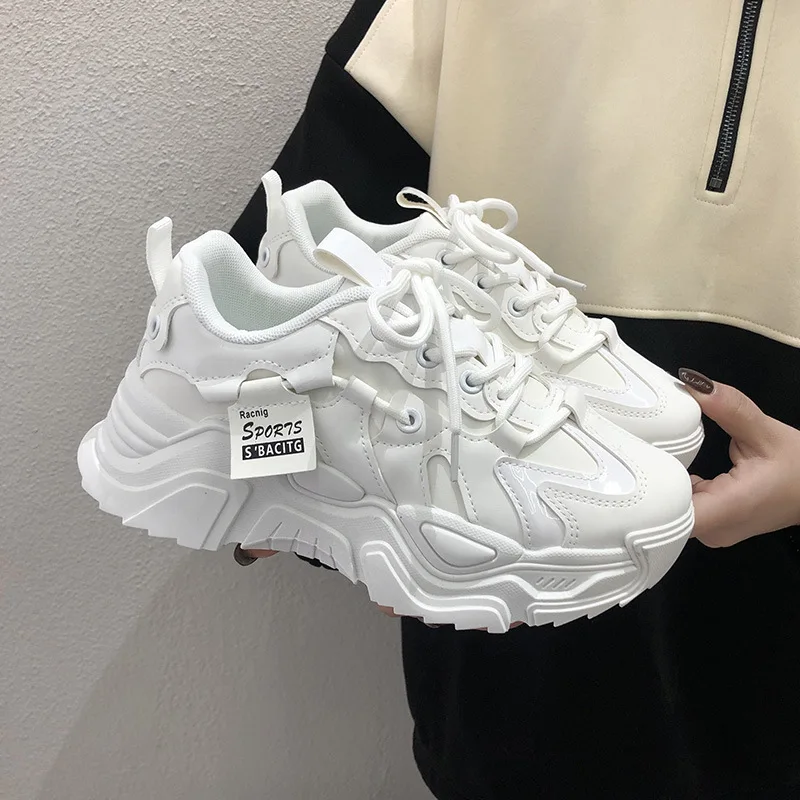2024 Fashion Platform Shoes for Women's Outdoor Lace-up Casual Shoes Breathable Chunky Sneakers Women Non Slip Zapatillas Mujer