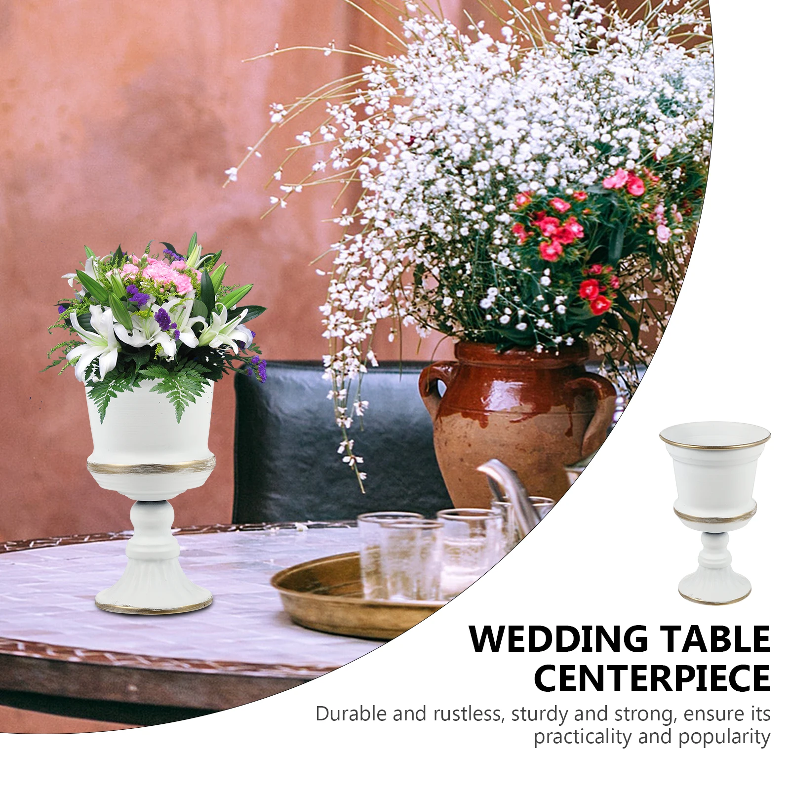 

1pc Metal Flower Vase Iron Art Gardening Planter Sturdy Rustproof Home Office Hotel Decor Desktop Ornament Wedding Table