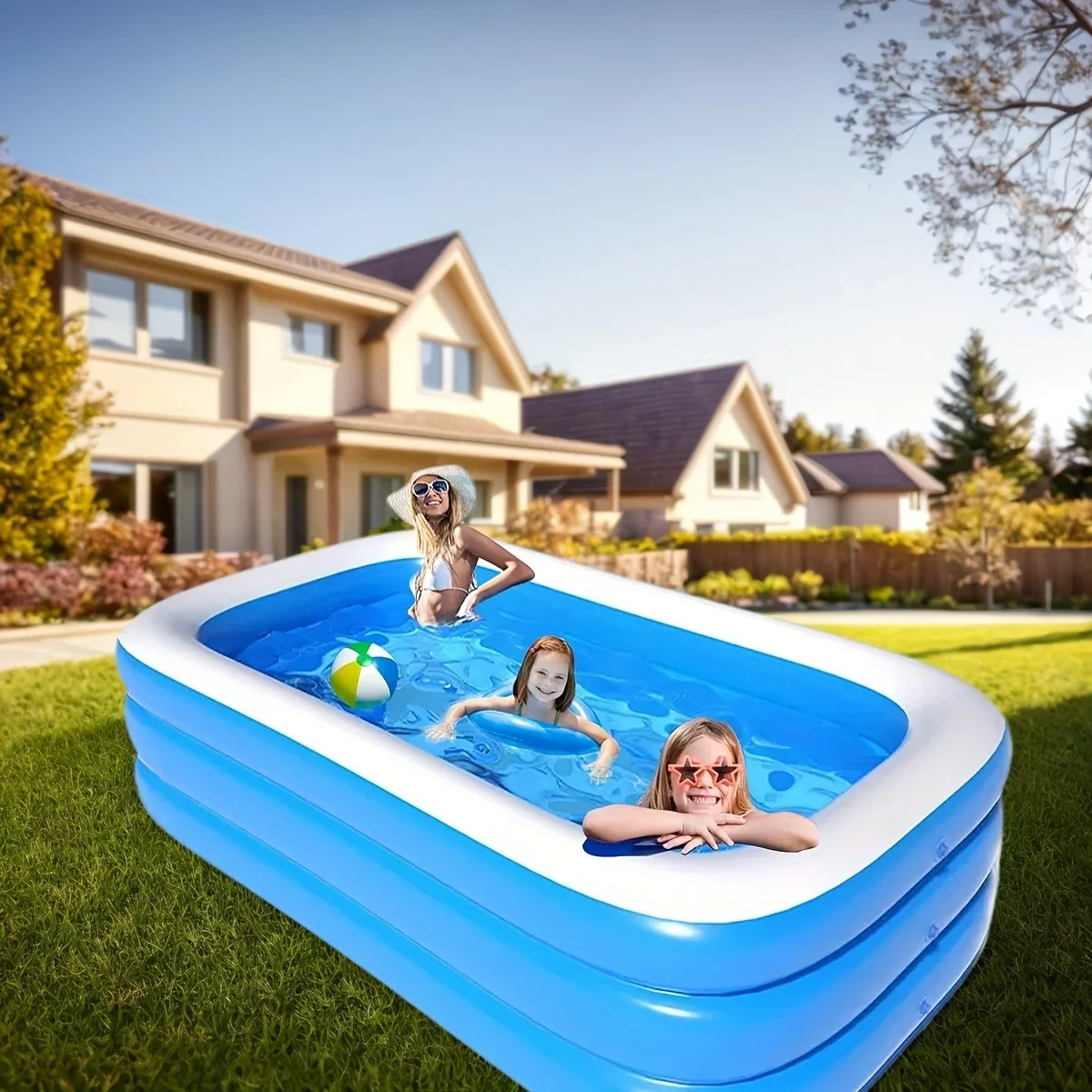 Inflatable Pool, Rectangular Inflatable Swimming Pool, Durable PVC , Inflatable Pool for Indoor and Outdoor Summer Fun Pool toys