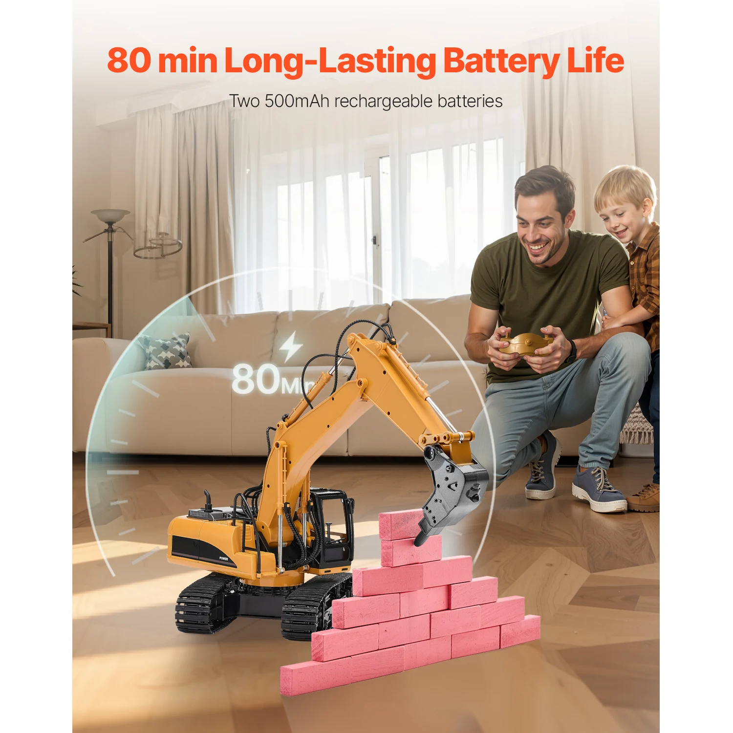 VEVOR 2.4G حفارة التحكم عن بعد شاحنة قلابة 3 في 1 RC نموذج سيارة لعبة حفار مع مركبة بناء الضوء والصوت للطفل