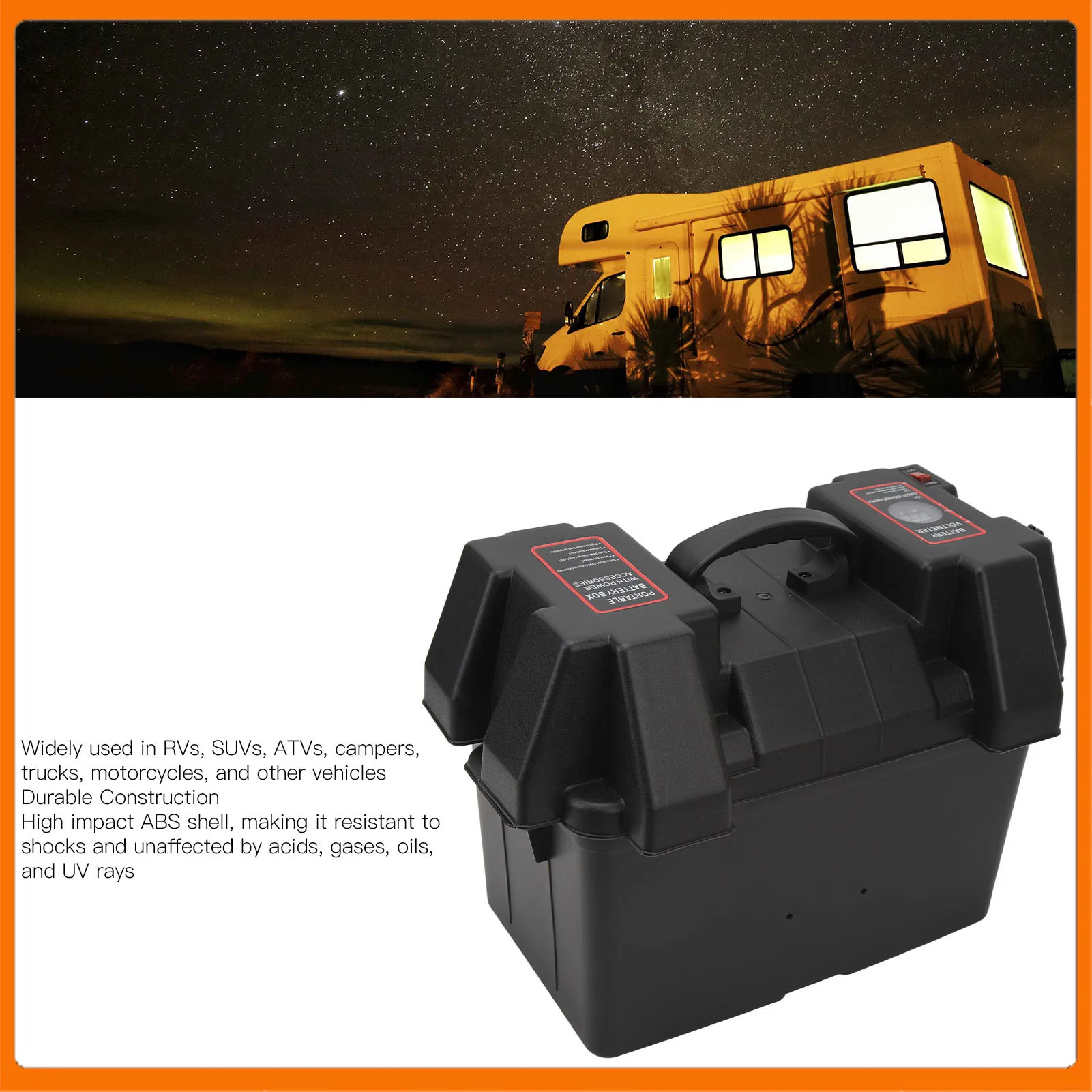 

Trolling Motor Smart Battery Box Rainproof 2 USB Port ABS Marine Battery Power Center Resistant for RV Van SUV ATV Camping Truck