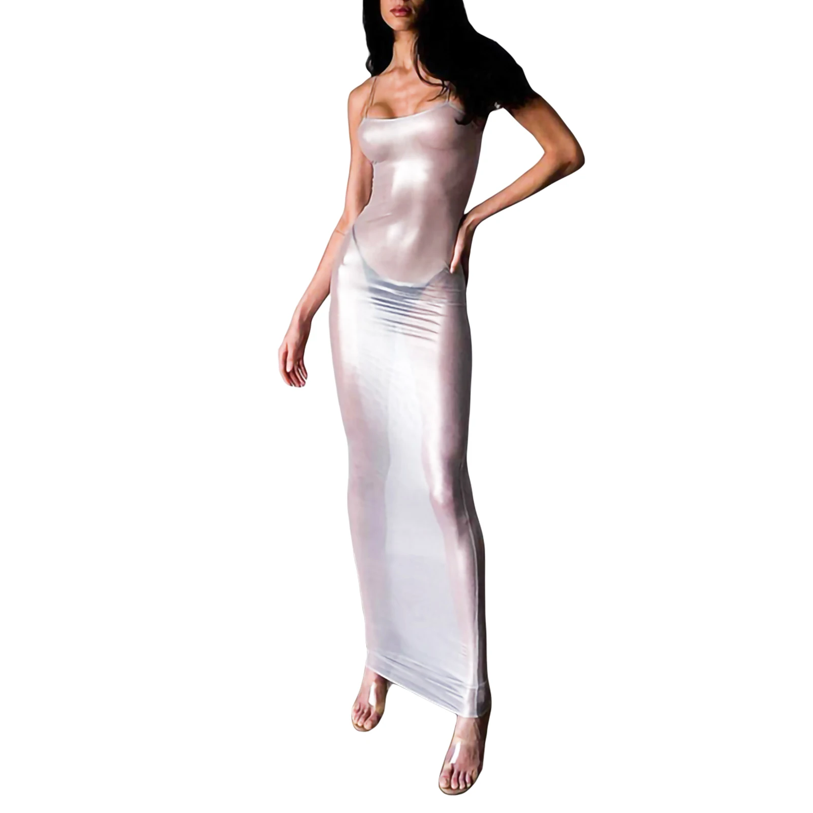 Robe de plage transparente à bretelles spaghetti pour femmes, couvertures de bikini d'été, robe en fibre, bain trempé