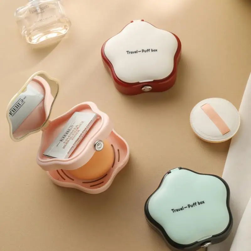 Per viaggi, studenti, uso domestico, con specchio per il trucco, scatola per trucco in plastica antipolvere, scatola per cuscino per soffio di cipria, portatile