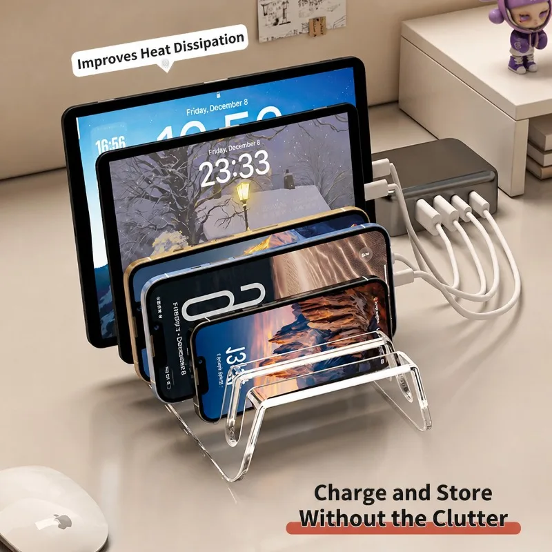 Multi-grid Transparent Acrylic Phone Storage Box Desktop Bracket Multi-device Charging Holder Tablet Placement Rack Household