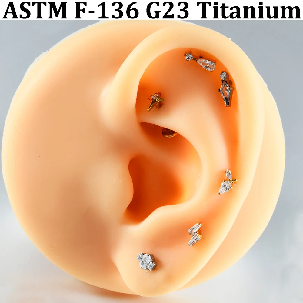 1PC Solid Titanium Different Style Internal Threaded Flat Back Ear Lip Cartilage Tragus Rook Helix Piercing Earring 16g Unisex