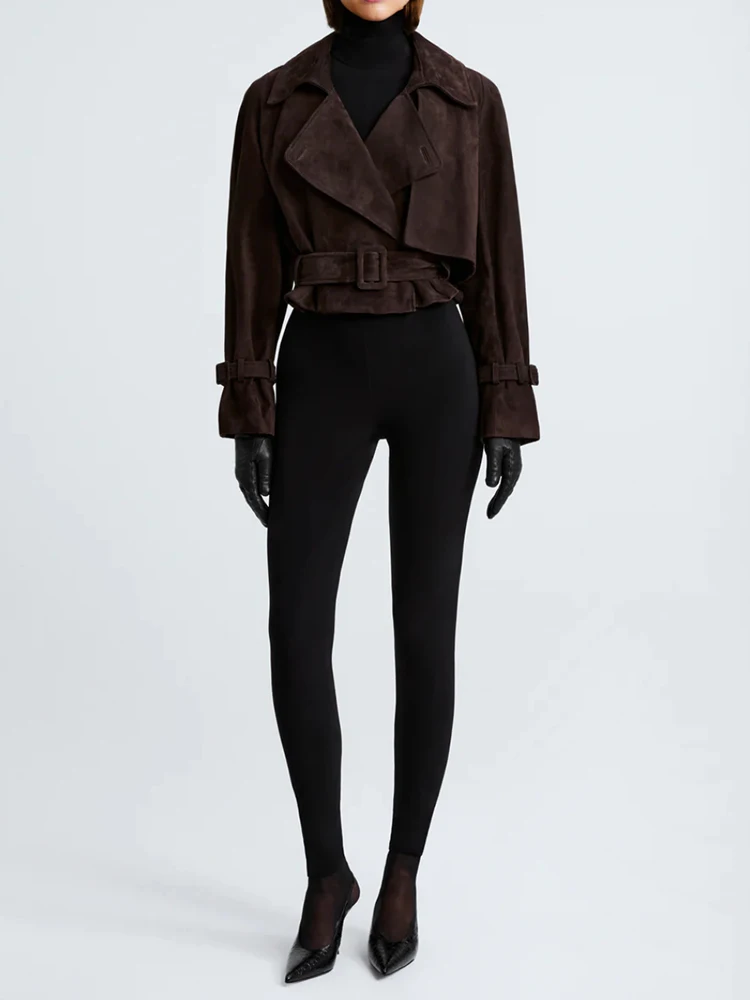 

Women's clothing Y2K autumn and winter suede velvet belted short jacket with loose long sleeves, Women's jacket 2025 Women top