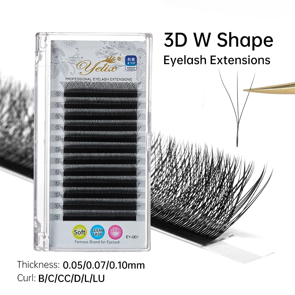 Yelix 3W-Shape Eyelash Extensions Premade Volume Fans Individual Lashes Automatic Flowering Fluffy Natural Soft Look Beauty