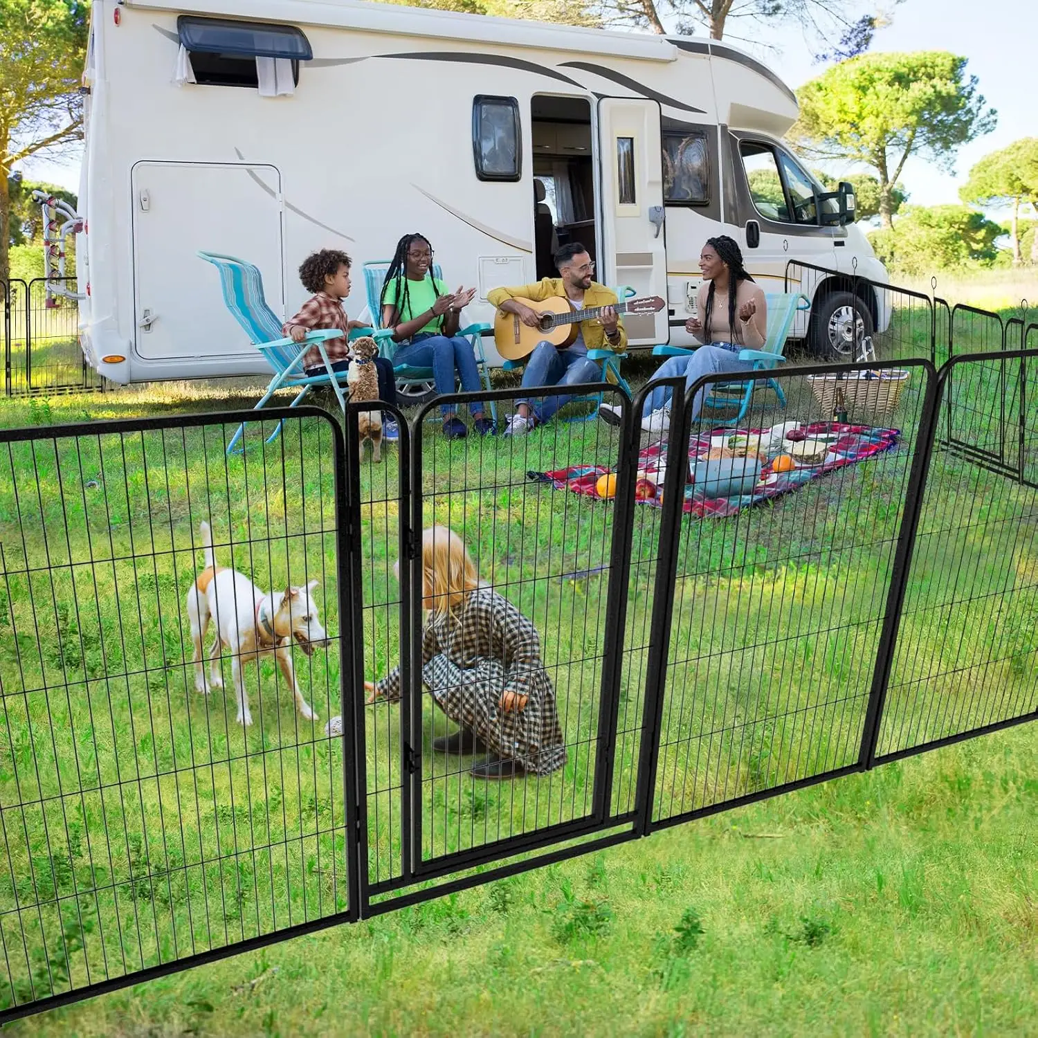 

Dog Playpen Outdoor Extra Wide Heavy Duty Dog Fence Anti-Rust with Doors Portable for RV Camping Yard,