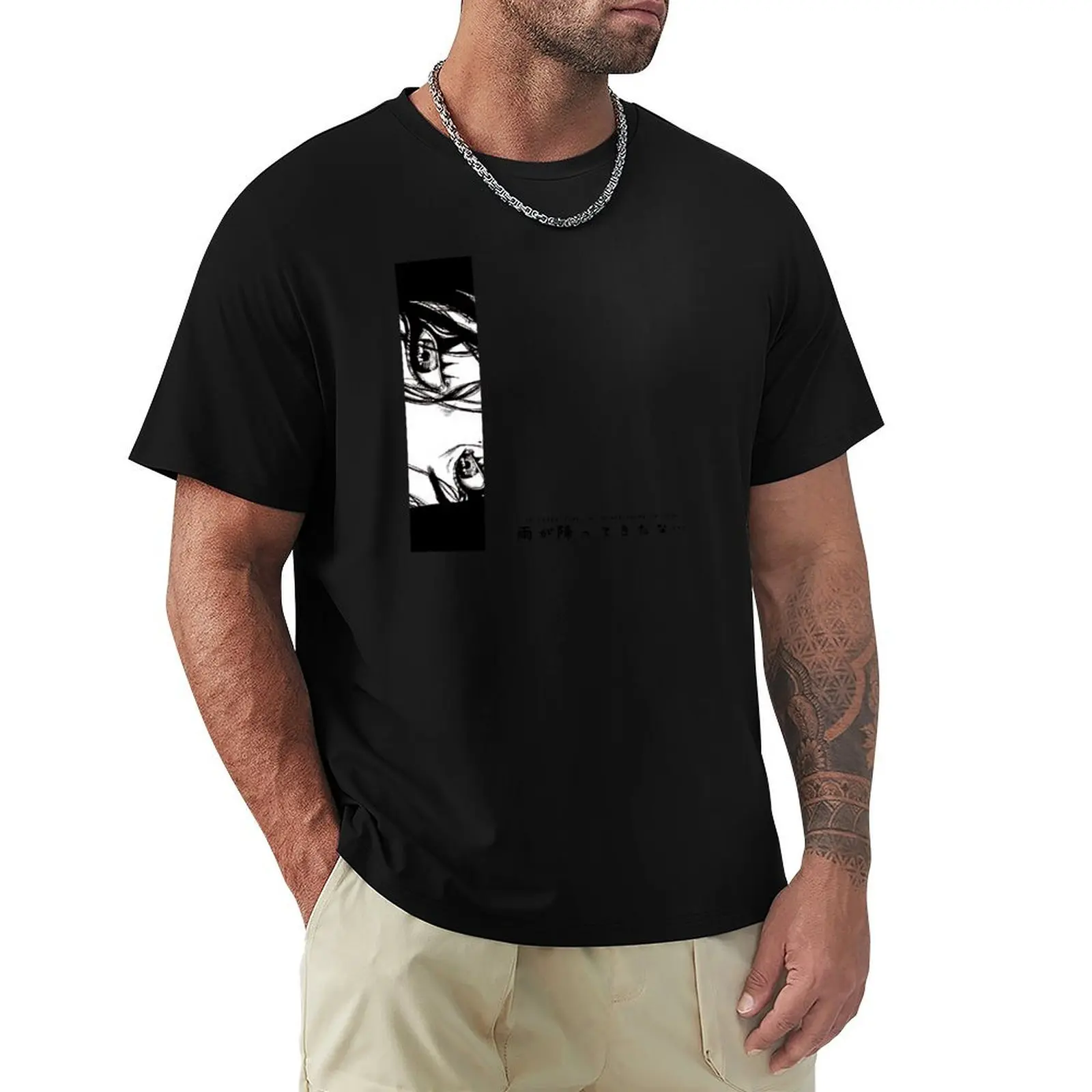 Camiseta de manga corta de talla grande para hombre con diseño de ojos de anime, ojos de manga de chica anime triste, estética, manga, cita japonesa, citas de anime