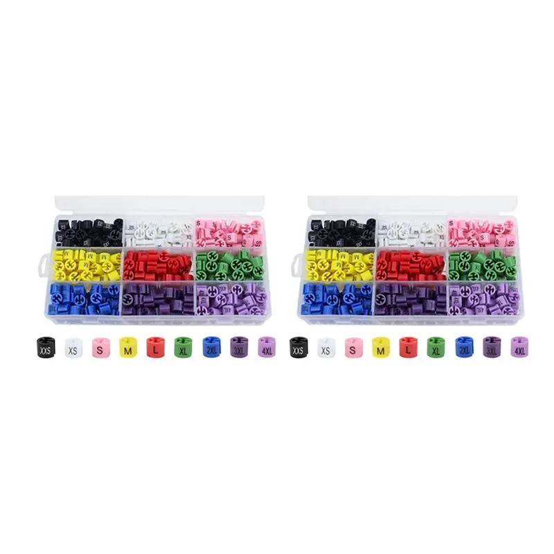 A84X-580 Marcadores de Talla para Perchas de Ropa con Cierre a Presión, Etiquetas para Prendas de Talla Xxs a 4Xl, Separadores de Colores para Codificación de Tallas, Hebilla para Señalización de Perchas